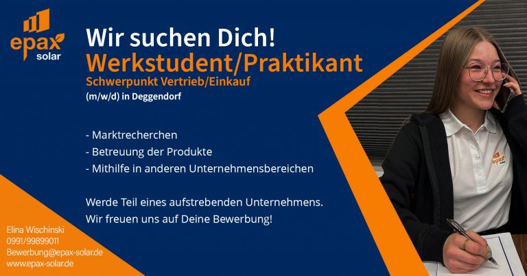 Werkstudent/Praktikant Vertrieb & Einkauf bei EPAX Solar